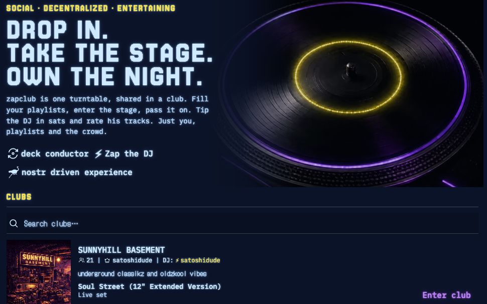 Zapclub public listening rooms and music interface